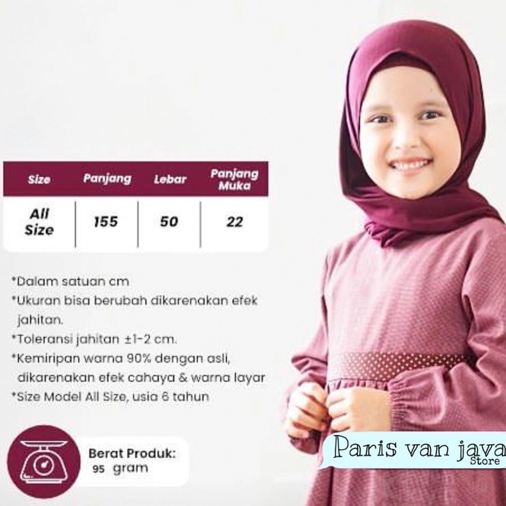 Pashmina Instan Oval Anak Jersey | Jilbab anak | Segitiga Instan Anak