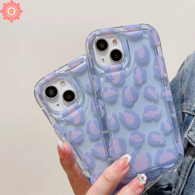 Shockproof Airbag Case Kompatibel Untuk IPhone 7Plus 8Plus 11 14 13 12 Pro MAX X XS MAX XR 6 6S Plus SE 2020 Ins Fashion Ungu Leopard Print Soft TPU Cover