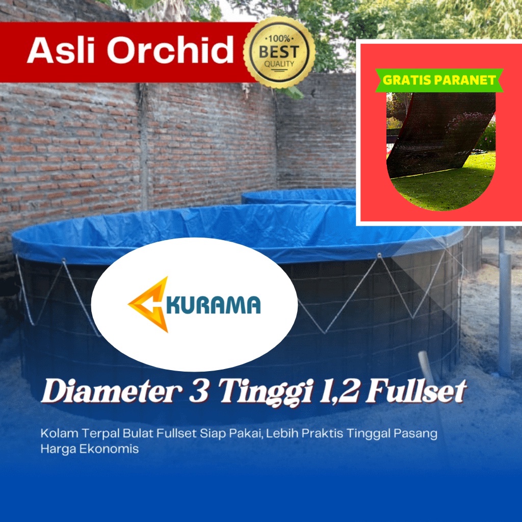 kolam terpal Diameter 3 tinggi 1,2 orchid fullset kolam terpal ikan