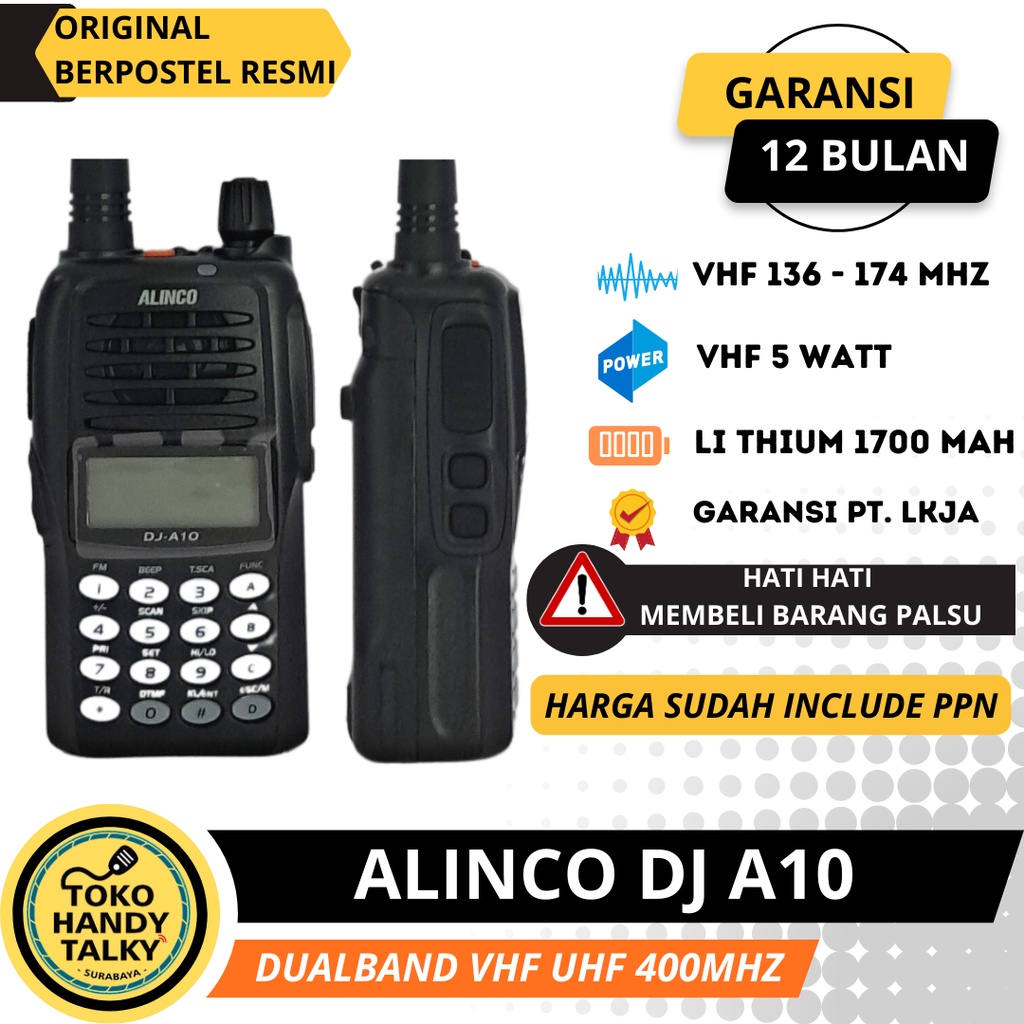 HANDY TALKY ALINCO DJ-A10 / DJ-W10 VHF 136-174MHZ NEW ORIGINAL GARANSI RESMI POSTEL