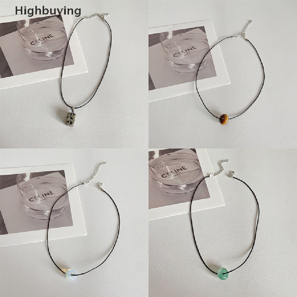 Hbid Kalung Liontin Batu Vintage Sederhana Bergaya Square Peach Heart Necklace Tali Hitam Rantai Klavikula Untuk Wanita Pria Perhiasan Glory