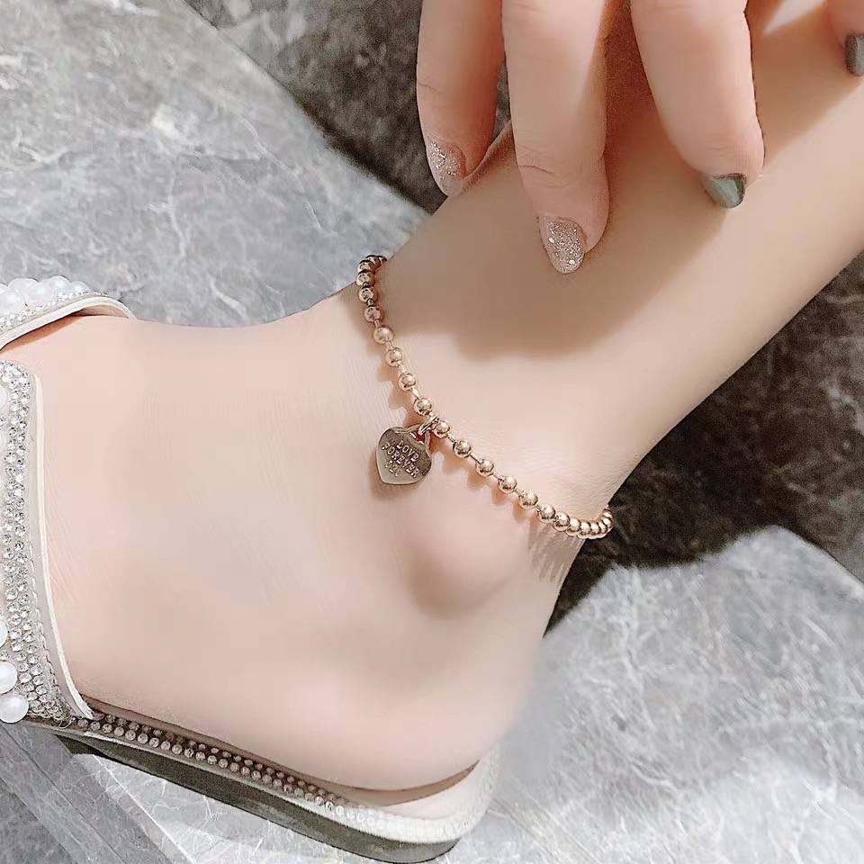 Gelang Kaki Bahan Titanium Steel Warna Rose Gold Gaya Korea Untuk Wanita Je