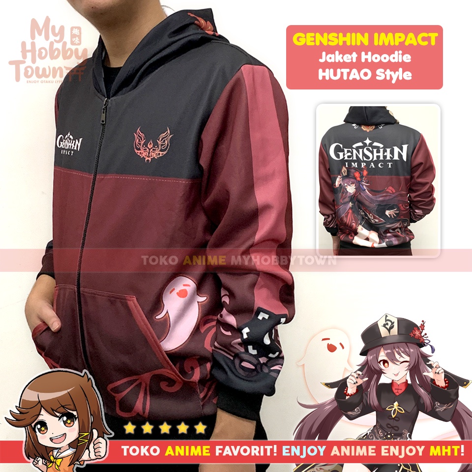 Jaket Hoodie Anime Game Full Print Genshin Impact Hutao Style