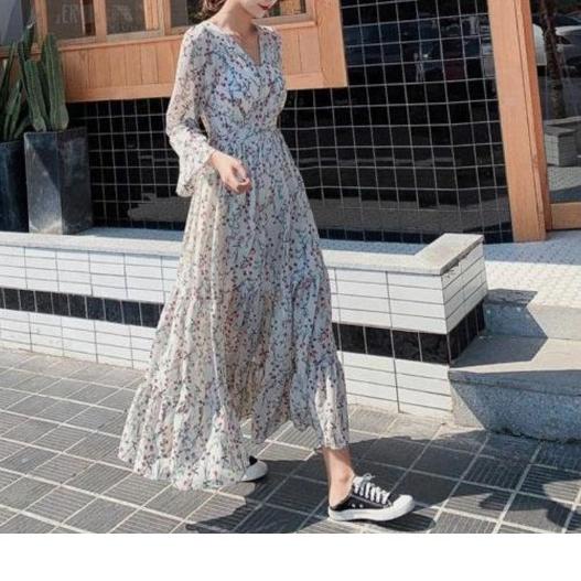 Terlaris dan Termurah Tiered Floral Maxi Wrap Dress - Dress Casual Kasual / Daisy Dress Motif Bunga 