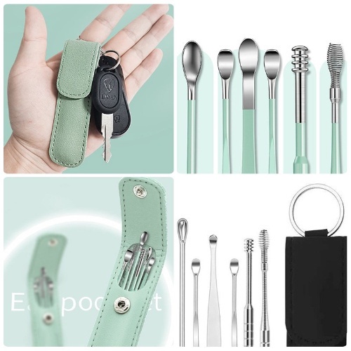 Pembersih Telinga 6 Pcs Set Pouch Dompet Ear Wax Pick Korek Kuping