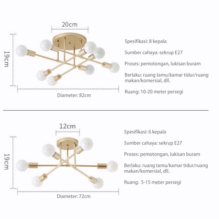 Lampu Gantung 6/8 Led E27 Industrial Bahan Besi Untuk Plafon Ruang Tamu Modern minimalist chandelier (Bohlam tidak termasuk)