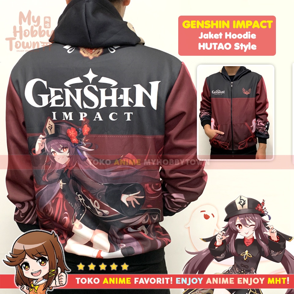 Jaket Hoodie Anime Game Full Print Genshin Impact Hutao Style