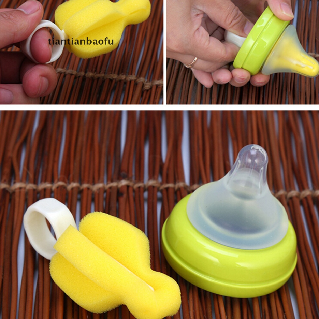 [tiantianbaofu] 3pcs New Sikat Puting Bayi Sikat Botol Spons Pembersih Dengan Dot Brush 3pcs Spons Rotag 360derajat Kuning Sikat Puting Bayi Dot Bayi Cleaner Spon 3pcs