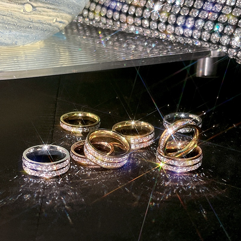 Cincin titanium Anti Karat Tidak Luntur gold 18K Lamaran Pasangan Hadiah Zirkon Berkilau