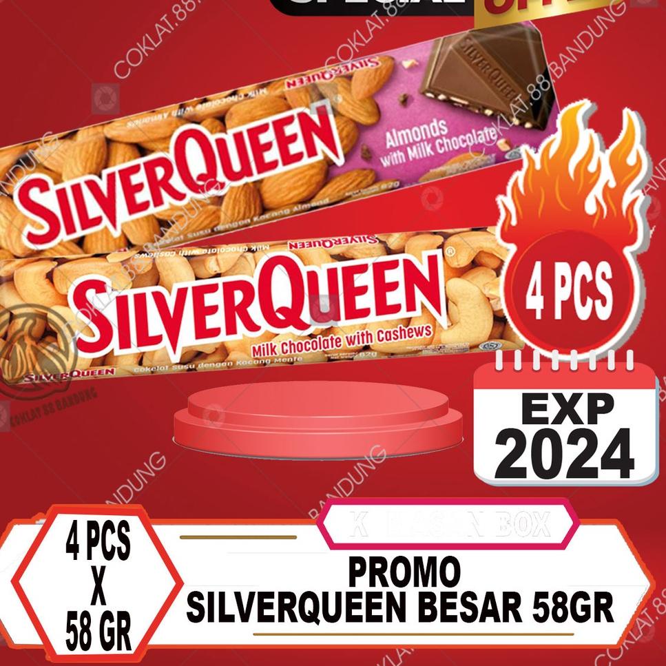 

☆ SILVERQUEEN 58gr Isi 4 pcs X 58 gr Cokelat Besar, Coklat SIlver Queen 58gr X 4pcs Almond Cashews Mete 58 gr ☉