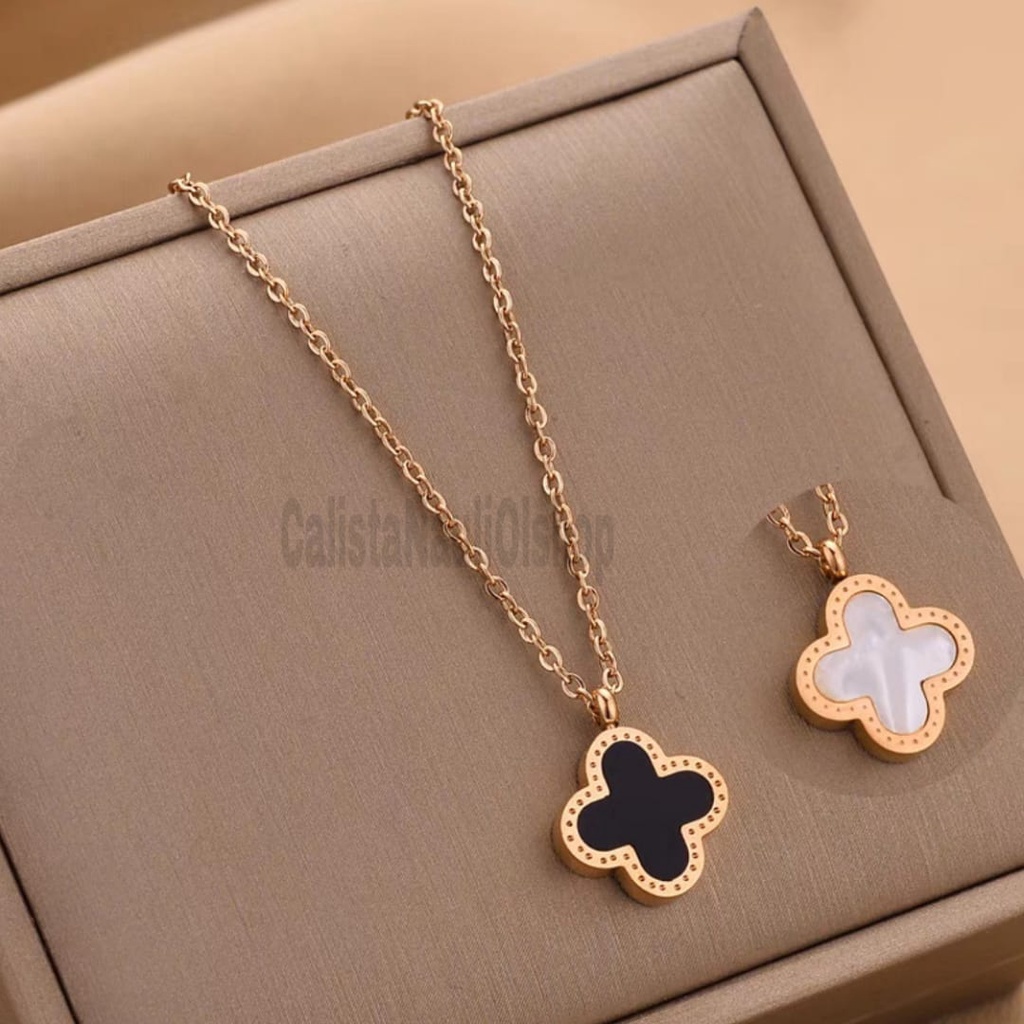 Kalung Titanium Bunga Clover Fashion Korea Anti Karat Dan Anti Luntur