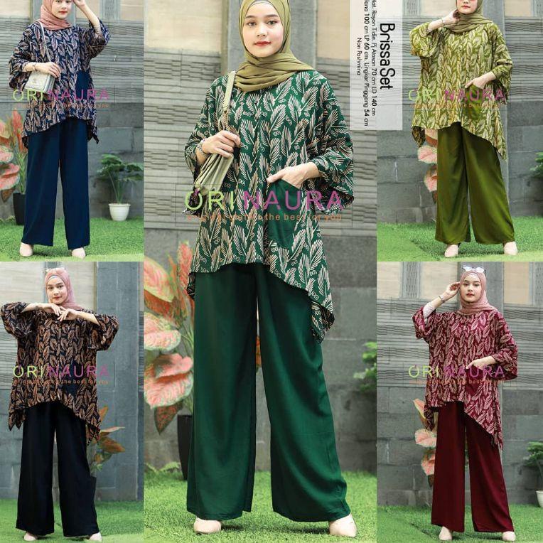 LANGSUNG ATC Madhumati.id Setelan Wanita CP Waka Brissa Set Motif Bulu Ori Naura Size Jumbo Busui & 