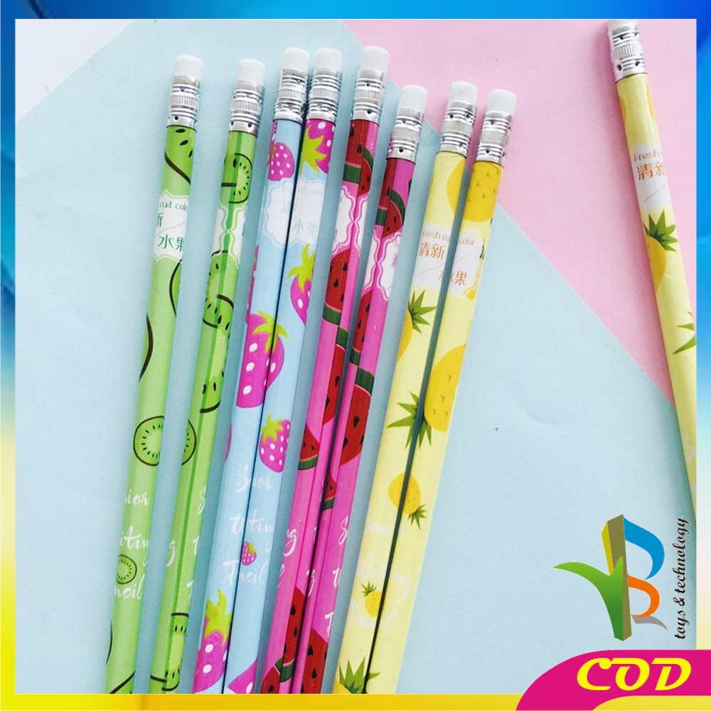 RB-A49 Pensil Kayu Set 12IN1 Motif Buah Dengan Penghapus Praktis / Pensil 12pcs Alat Tulis Sekolah Pencil Fruits With Eraser Import