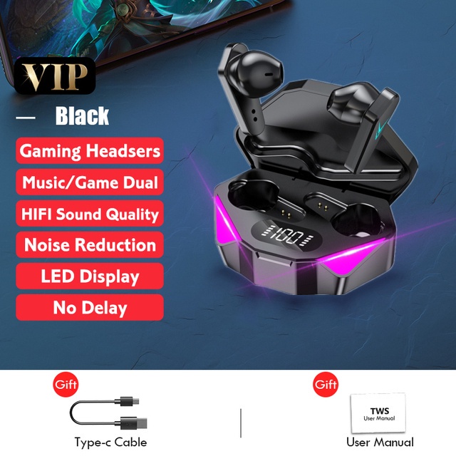 X15 Headset Bluetooth Gaming TWS LED Smart Touch Control Earphone Tampilan Digital Dual Mode Game Musik Earbud HiFi Sound