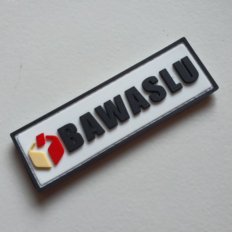 patch rubber logo tulisan bawaslu dasar putih / badan pengawas pemilihan umum / pemilu / tempelan emblem karet velcro