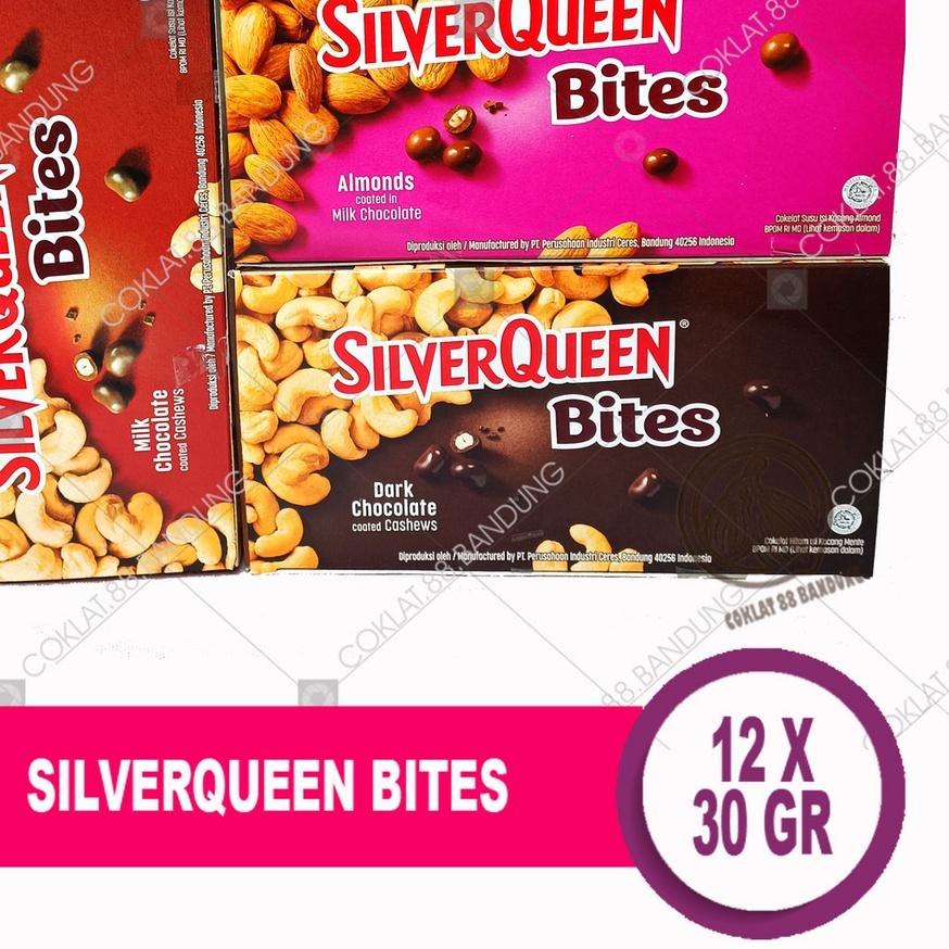 

♨ SILVERQUEEN BITES 30 GR/GRAM BOX ISI 12 PCS EX 35GR, COKELAT SILVER QUEEN BITES ALMOND MILK COKLAT DARK CASHEW 12 x 30gr ✸