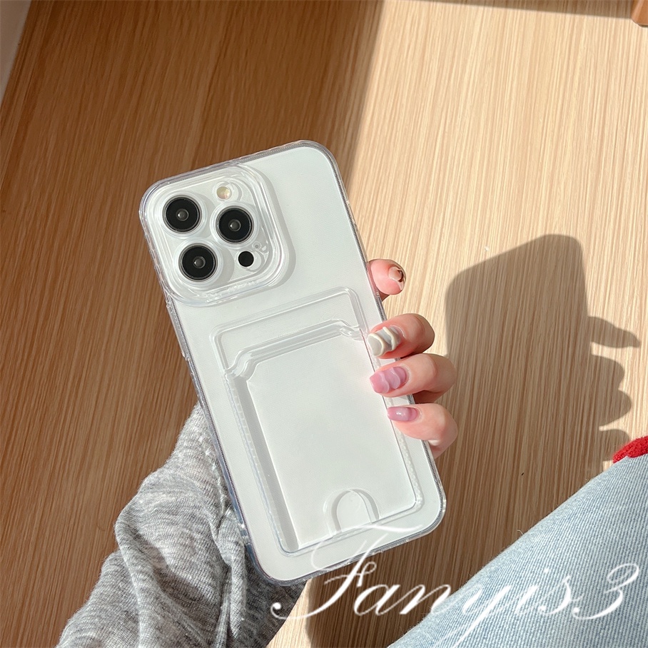 OPPO A78 A17 A17k A77 A77s A57 A76 A96 A16 A16s A16k A15 A15s A74 A54 A55 A95 A94 A53 A32 A9 2020 A5s A3s Reno 8T 7Z 6Z 5Z A52 Putih Transparan Tempat Kartu Phone Case TPU Soft Cover