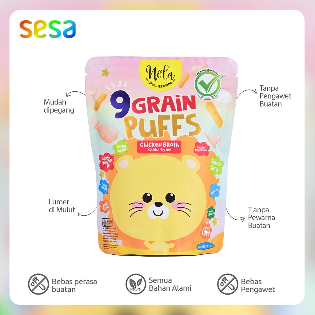 Nola - 9 Grain Puffs Chicken Broth 25 g Gluten Free | Snack Anak