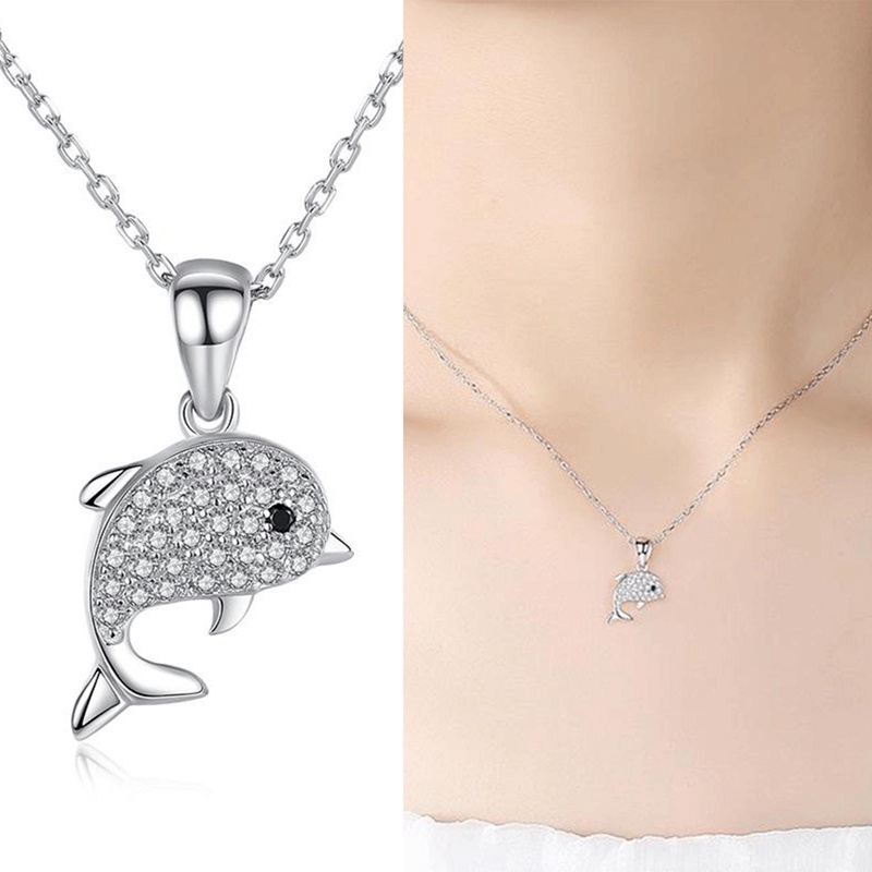 Kalung Liontin Berbentuk Lumba Romantis Penuh Paved Shiny Cubic Zirconia Aksesoris Leher Halus Untuk Wanita Pernikahan Perhiasan Trendi