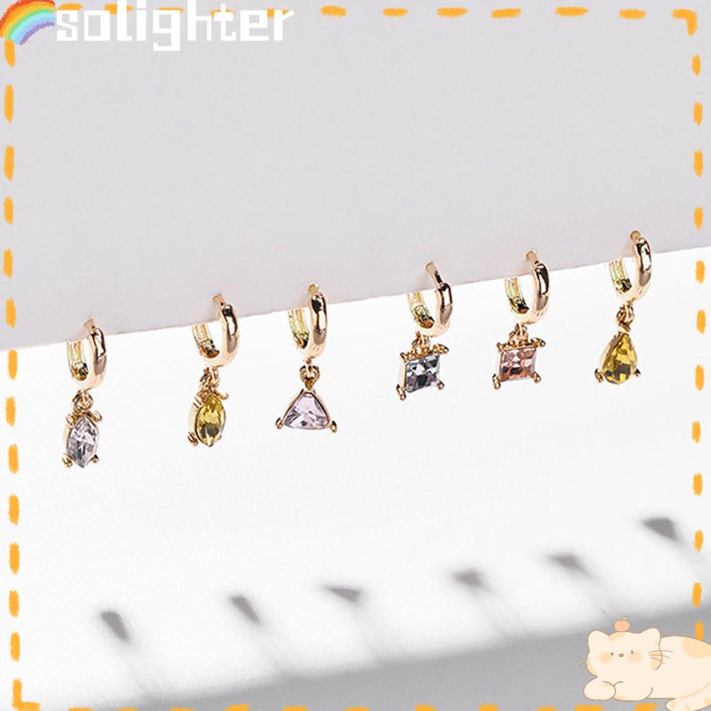 Solighter 6pcs/Set Anting Juntai Warna Emas Baru Fashion Citrine Amethyst