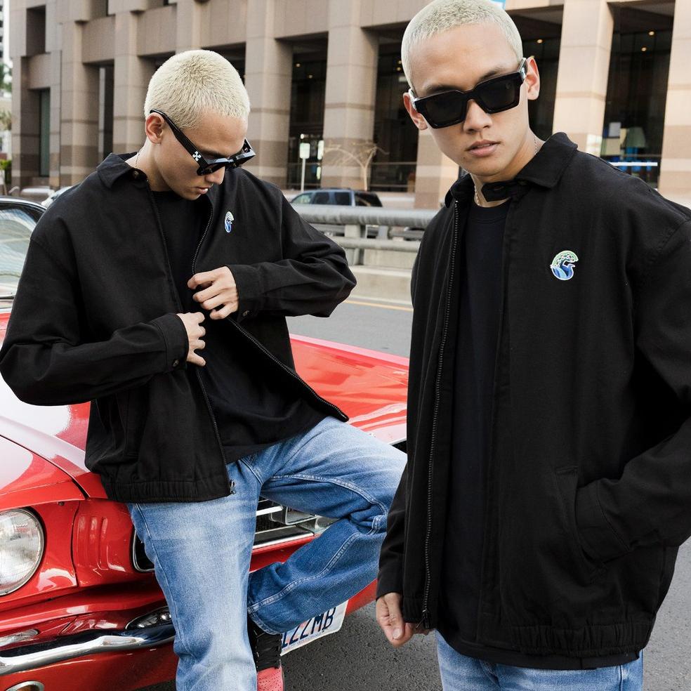 BOOMING GutenInc - Jaket Trucker Pria Fraser Black Harrington Jacket Twill