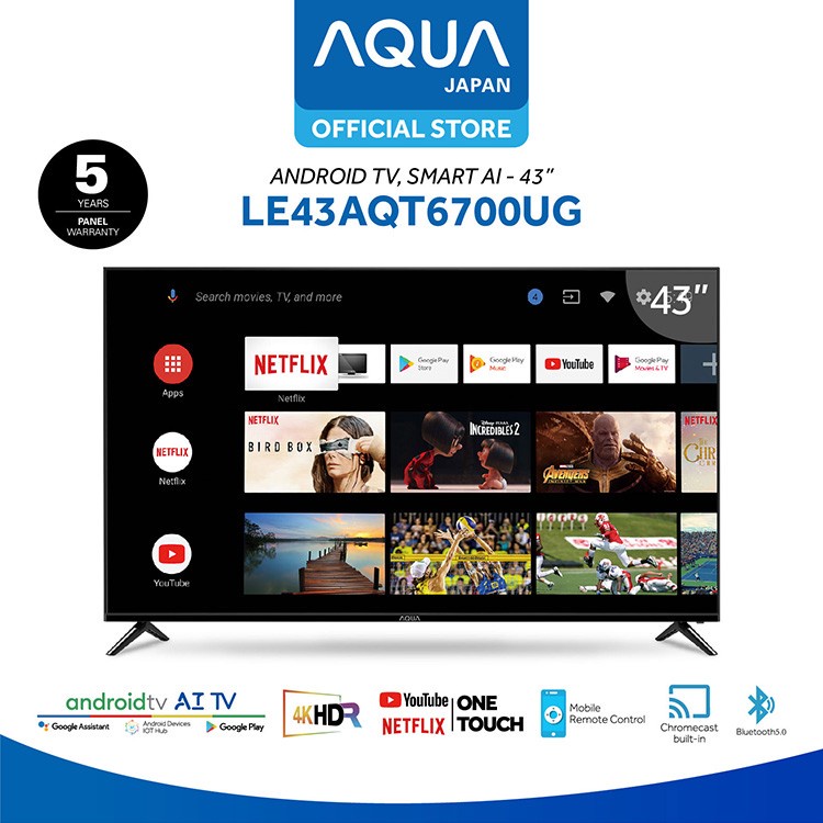 AQUA JAPAN  43AQT6700 TV 43 INCH SMART ANDROID DVB T2 4K UHD