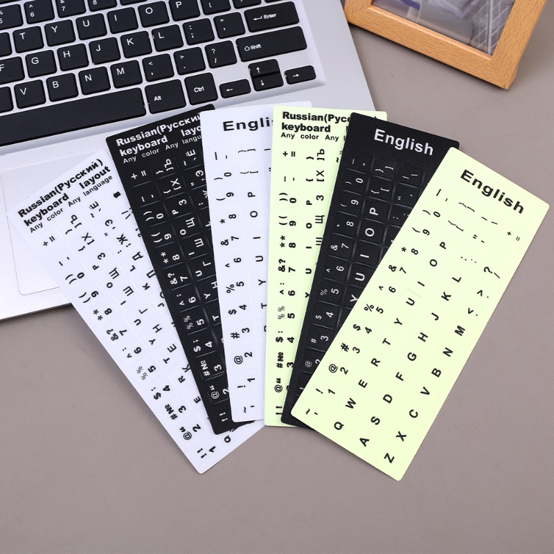 Stiker Keyboard Bahasa Inggris Rusia Tahan Aus Layout Alfabet Huruf Stiker Bercahaya Untuk Laptop Desktop PC