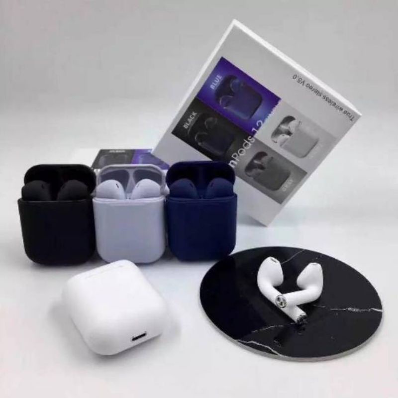 inpods 12 Headset Bluetooth Wireless Black Series Earphone semua jenis (Hp Laptop PC) Asli Macaroon 