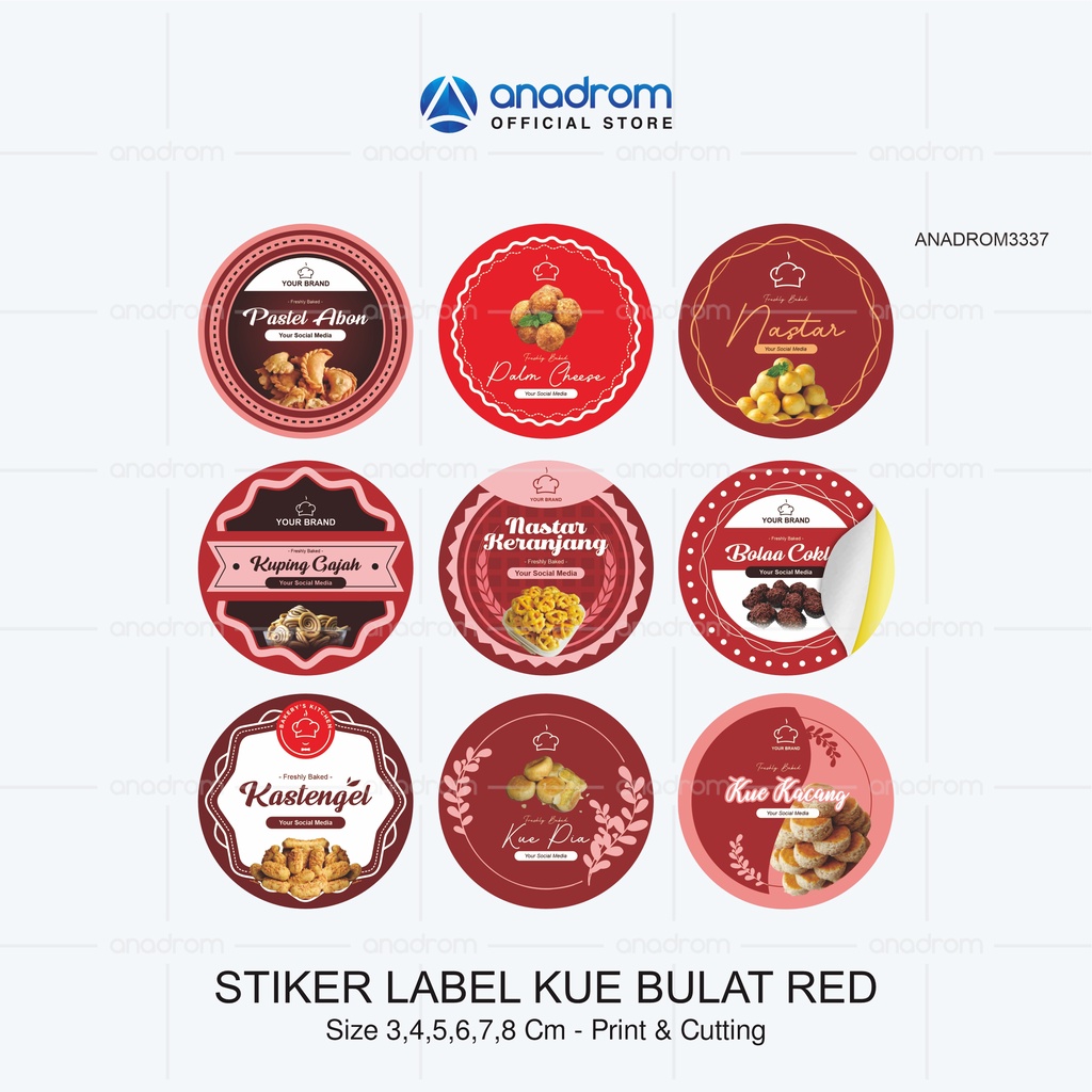 Stiker Label Kue Bulat Red | Sticker Label Kue Kering | Anadrom 3337