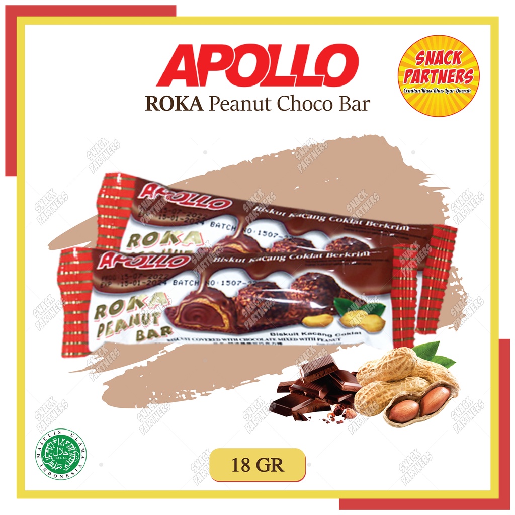 APOLLO ROKA PEANUT Choco Bar 1 PCS / 18 GR - Biskuit / Wafer Salut Kacang Krim/Berkrim Coklat - APOLO Chocolate Nut Malaysia
