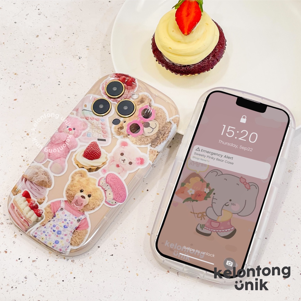 For iPhone - Sweety Pinky Bear Glossy Shockproof Case