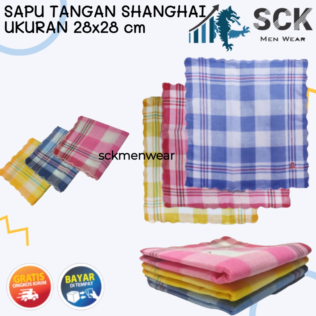 [ISI 12] Sapu Tangan Shanghai Warna Muda 30x30 cm Bahan Katun Dewasa Halus - sckmenwear GROSIR