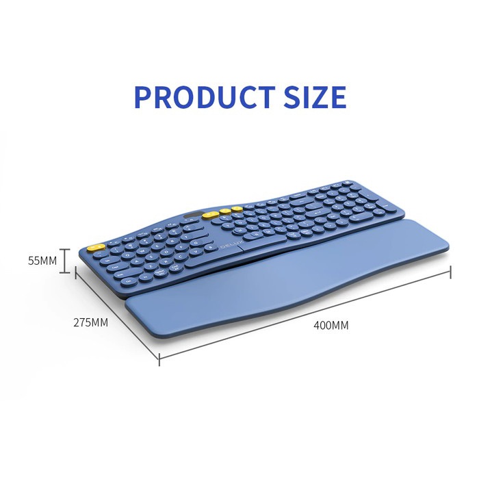 Delux GM903 Wireless Keyboard Ergo Ergonomic K860 Multi-Devices with OLED Screen Palm Rest