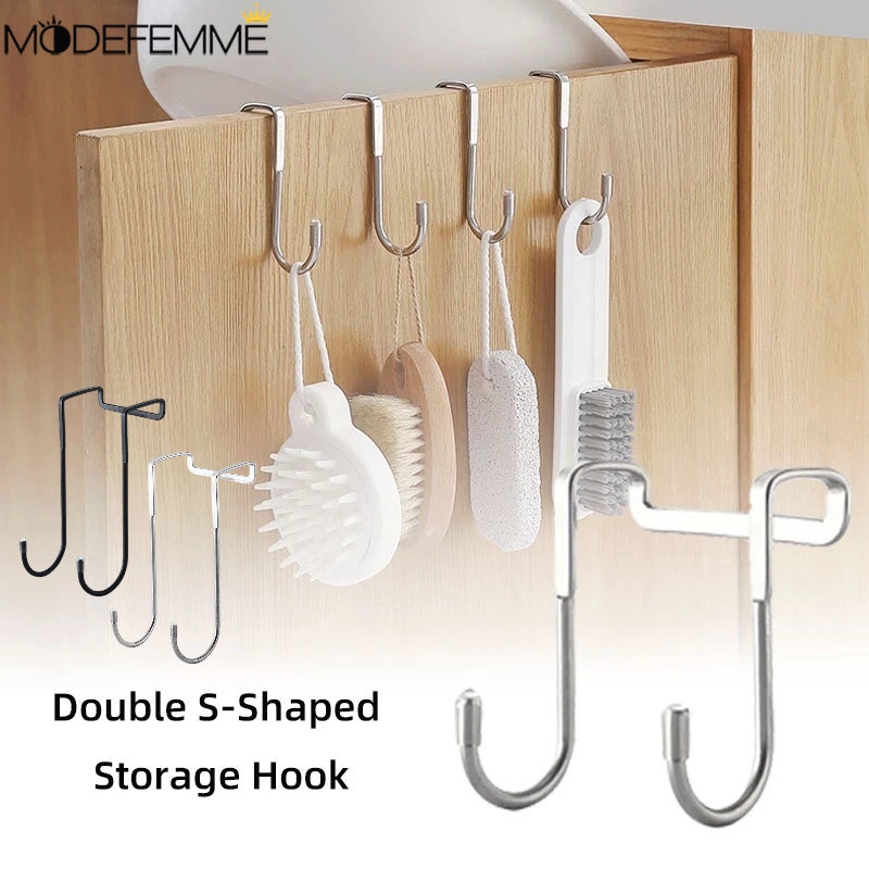 Serba Serbi Hemat Tempat Finishing Rak Baju Topi Kalung Rak Gantung Beban Kuat Bantalan Organizer Alat Kunci Payung Gantungan Peralatan Dapur Double S-type Stainless Steel Hook