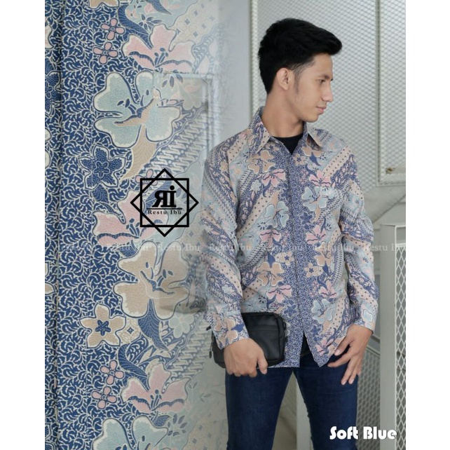 Kebayashopp - kemeja batik lengan panjang/kemeja batik kebaya/kemeja pesta/kemeja formal/kemeja murah/ soft blue pink salem abu vol 1