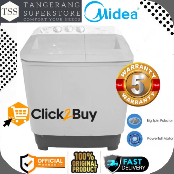 MIDEA MESIN CUCI 2 TABUNG 6KG MTD79NTG MTD79 SUPER BIG SPIN PULSATOR POWERFULL MOTOR TWIN TUB MIDEA
