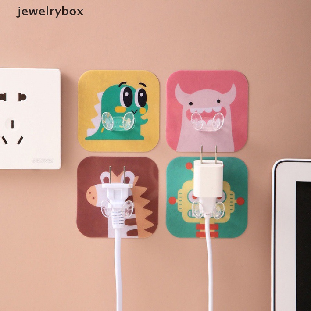 [jewelrybox] Kartun Plug Hook Dinding Perekat Diri Penyimpanan Kabel Listrik Menempel Hook Butik Acak