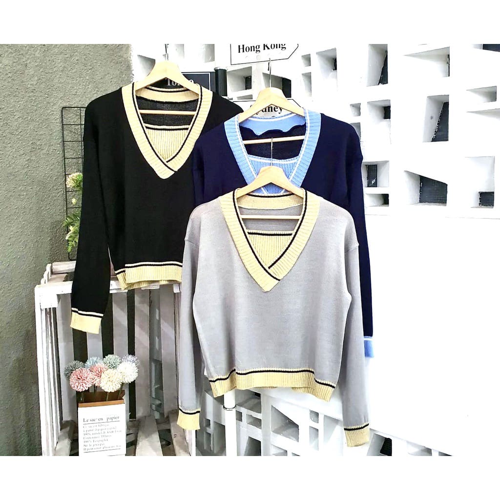 SWEATER RAJUT WANITA LUNA CROP TOP KERAH V-TOP /ATASAN RAJUT WANITA CROP KOREANSTYLE