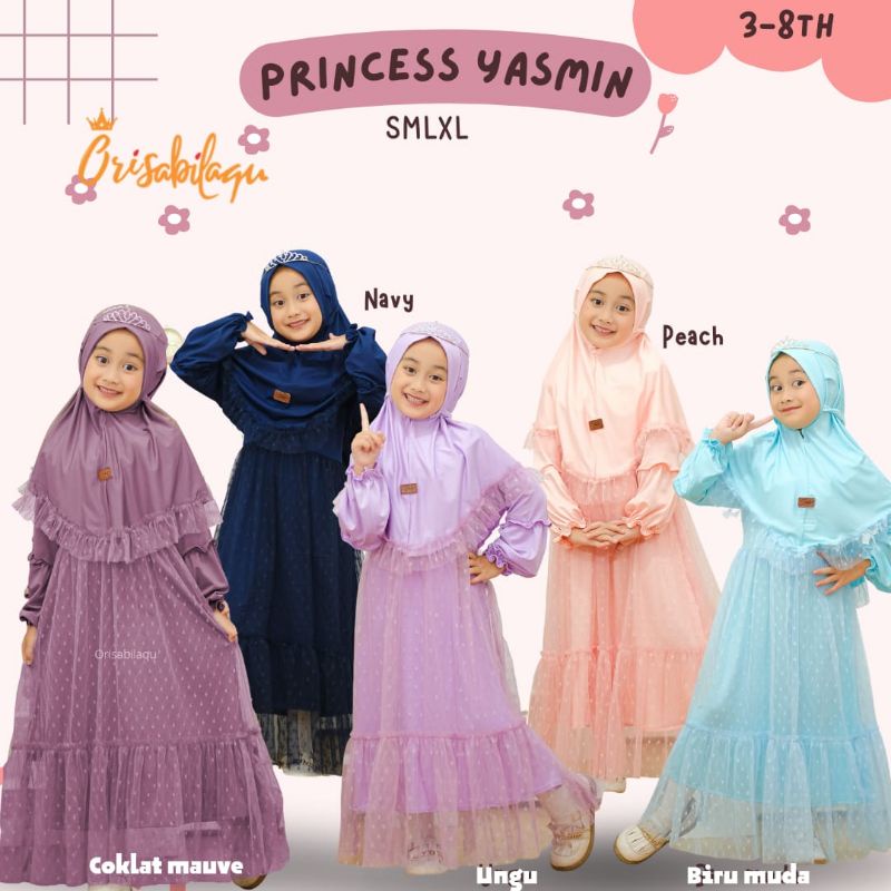 Gamis princess Lace Tutu + hijab anak perempuan 3 - 8 tahun yasmin  sabiila