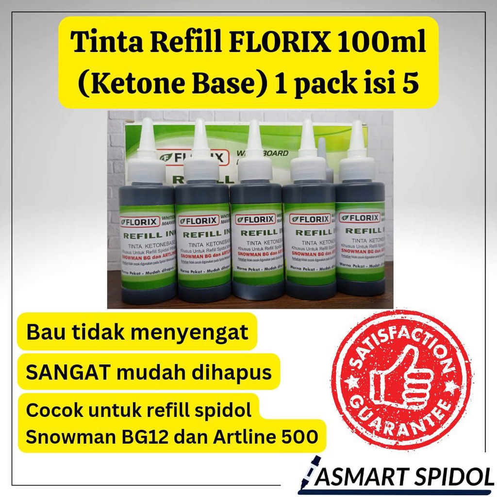 

Tinta Spidol Whiteboard FLORIX 100ML Cocok Untuk Spidol Snowman dan Artline isi 5 Botol