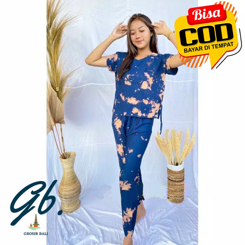 Baju One Set Piyama Panjang Wanita Tie Dye Bali