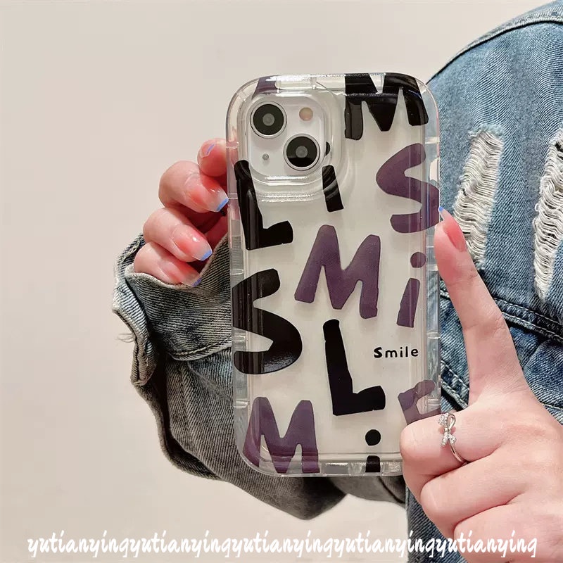 IPHONE Fashion Graffiti Simple Alfabet Inggris Lucky Case Kompatibel Untuk Iphone11 7 6 8 6S Plus 13 14 12 Pro MAX XR X XS MAX Airbag Shockproof Bening Lembut Anti Jatuh Cover