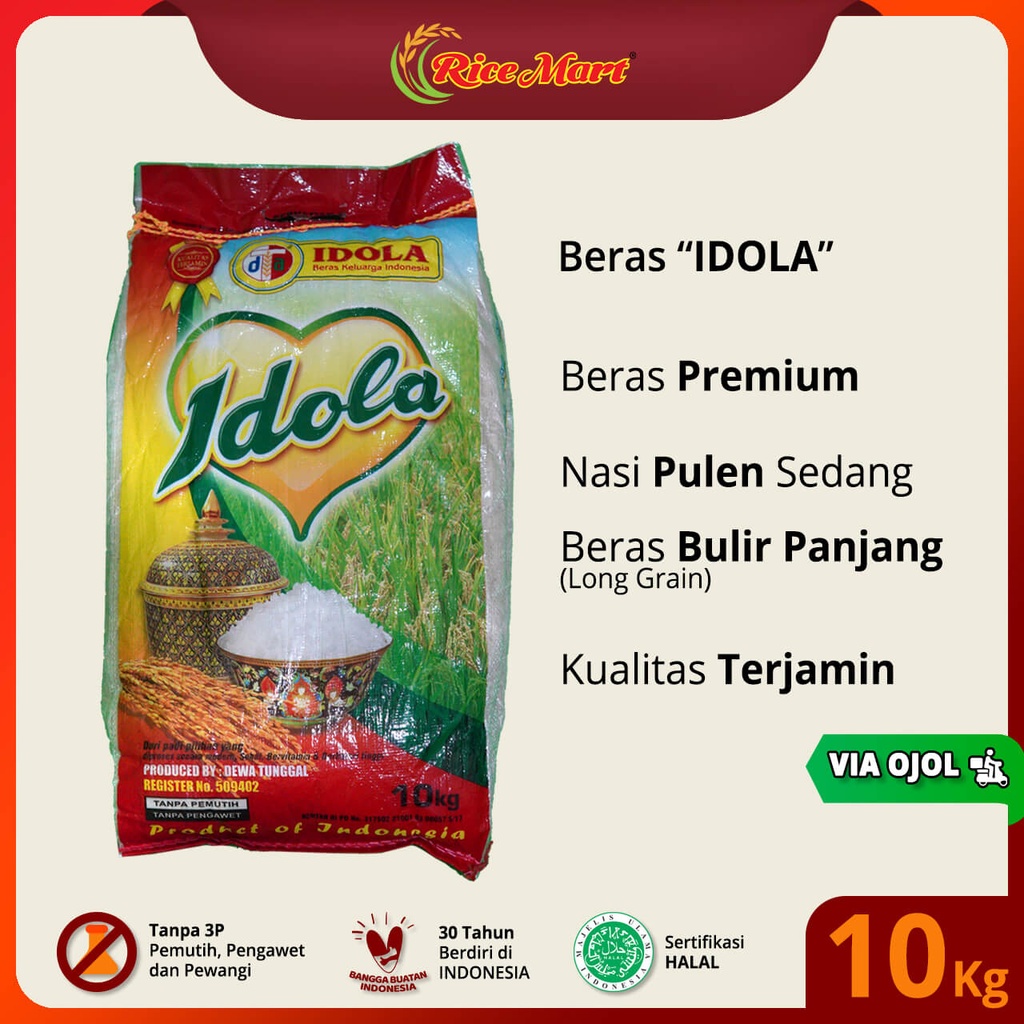 

TERLARIS Beras IDOLA 10 kg [OJOL] - Beras Premium - Pulen Sedang - Produk Indonesia READY STOCK