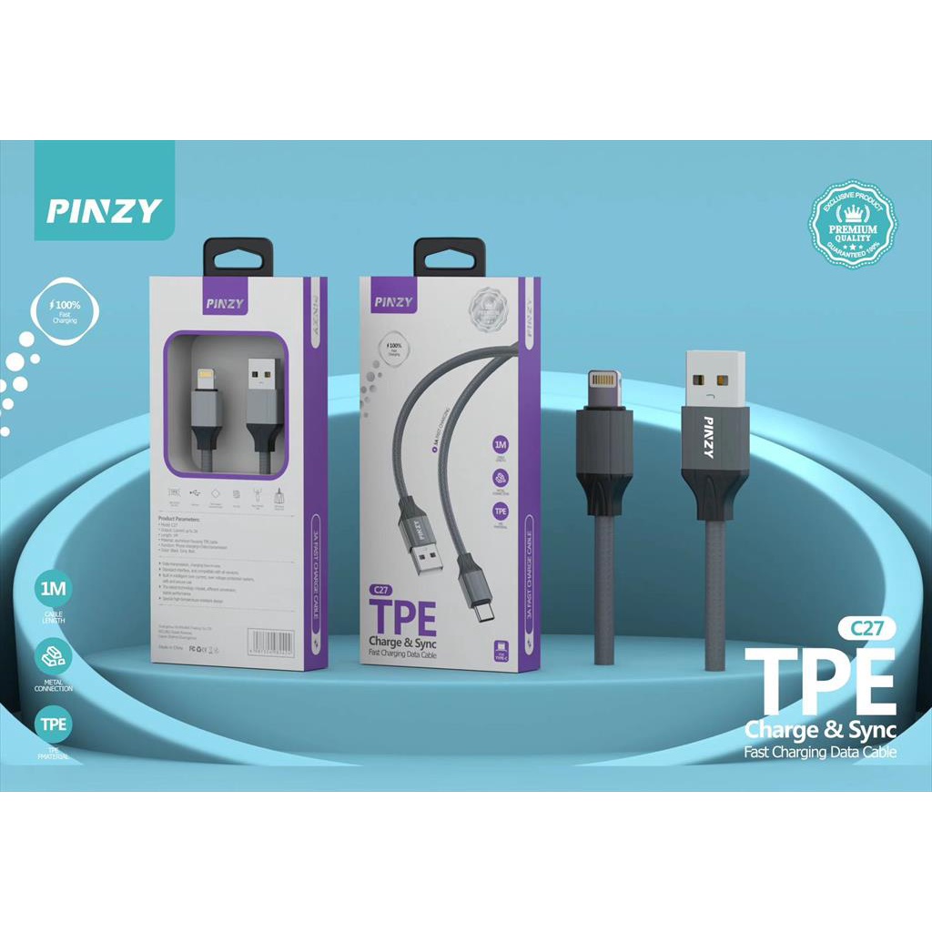 Kabel Data PINZY Seri 27 Material Alumunium TPE Support Fast Charging