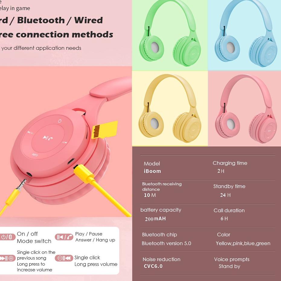 ✔ Headphone Wireless Y08 & STN-36 Macaron Bluetooth Headphone