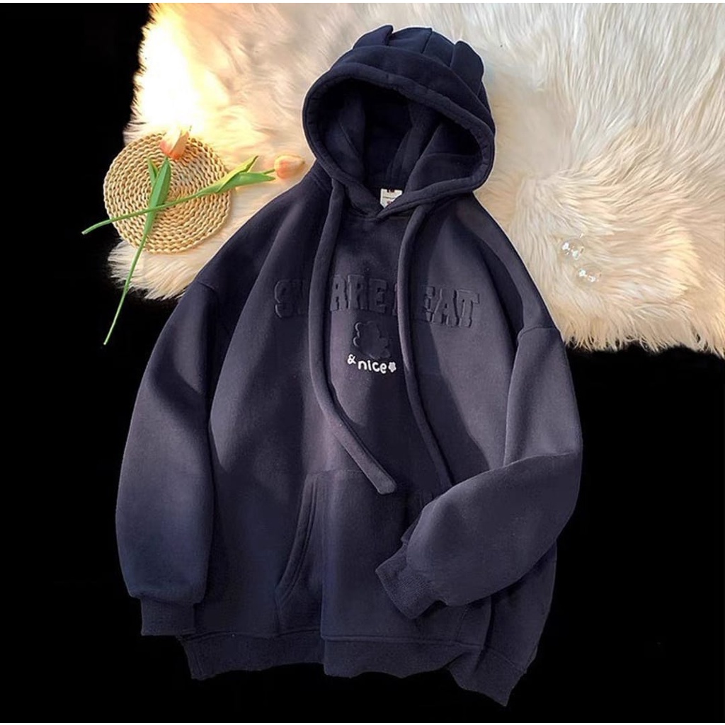 EMBOSS SWRRE REAT HOODIE OVERSIZE WANITA - SWEATR HODIE WANITA OVERSIZE