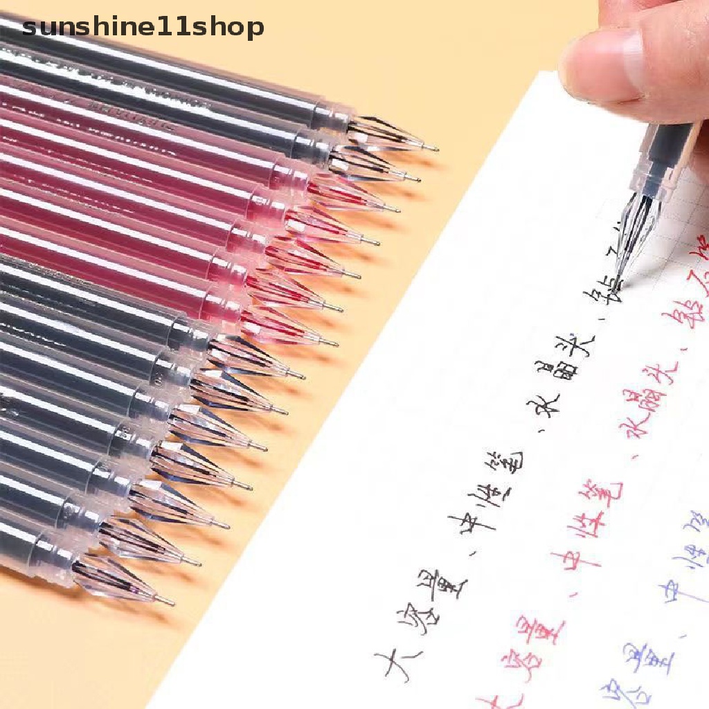 Sho 6pcs/Set 0.38mm Kapasitas Besar Tinta Berlian Tip Gel Pen Hitam/Biru/Merah Isi Ulang Ujian Tanda Tangan Wrig Perlengkapan Kantor Sekolah N