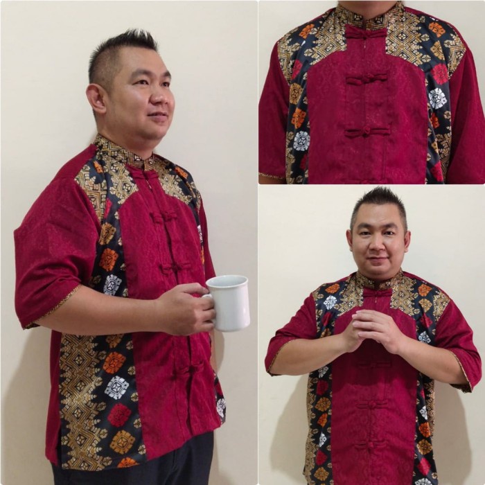 Terlaris Baju Kemeja Imlek Pria Batik Cny Shanghai Cheongsam Pendek Jumbo M-Xxl