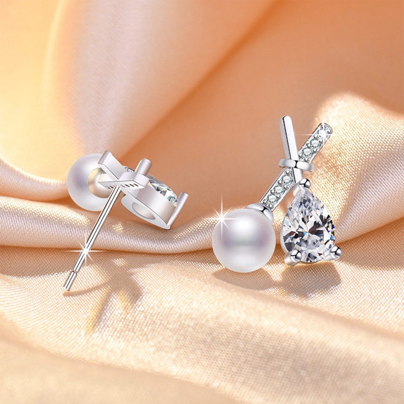 Lady Cross Earrings Natural Opal Pearl Earrings Anting Tunangan Untuk Wanita Aksesoris Perhiasan Putri