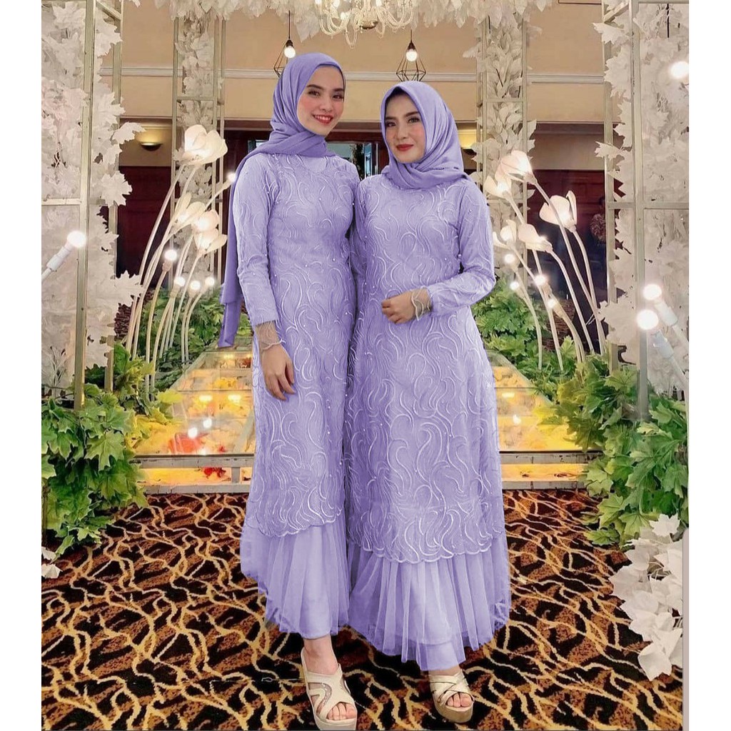 ELVA 12 - MAXI GERALDINE ( L,XL,XXL ) MAXY BAHAN TILE RUBY MUTIARA GAMIS PESTA GAMIS MUSLIM TANPA PA